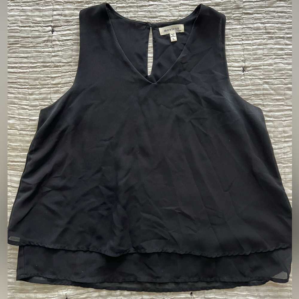 Monteau Size Large, layered, black Tank Top